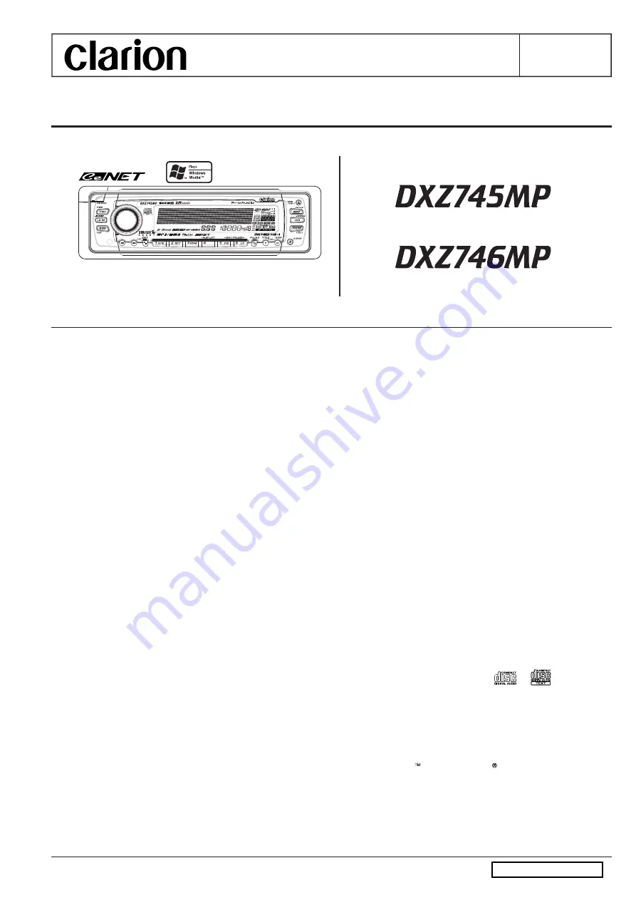 Clarion DXZ746MP Скачать руководство пользователя страница 1