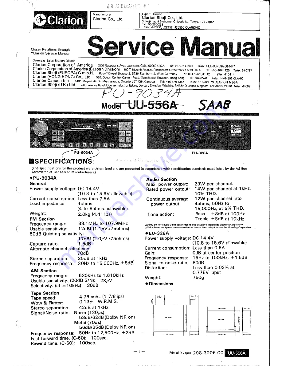 Clarion EU-328A Service Manual Download Page 1