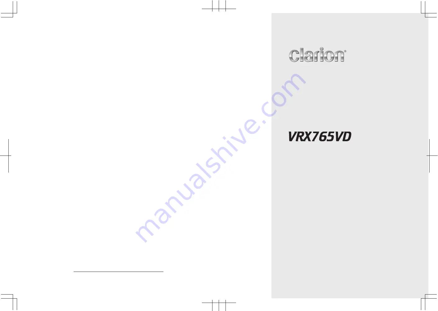 Clarion VRX765VD Owners & Installation Manual Download Page 1