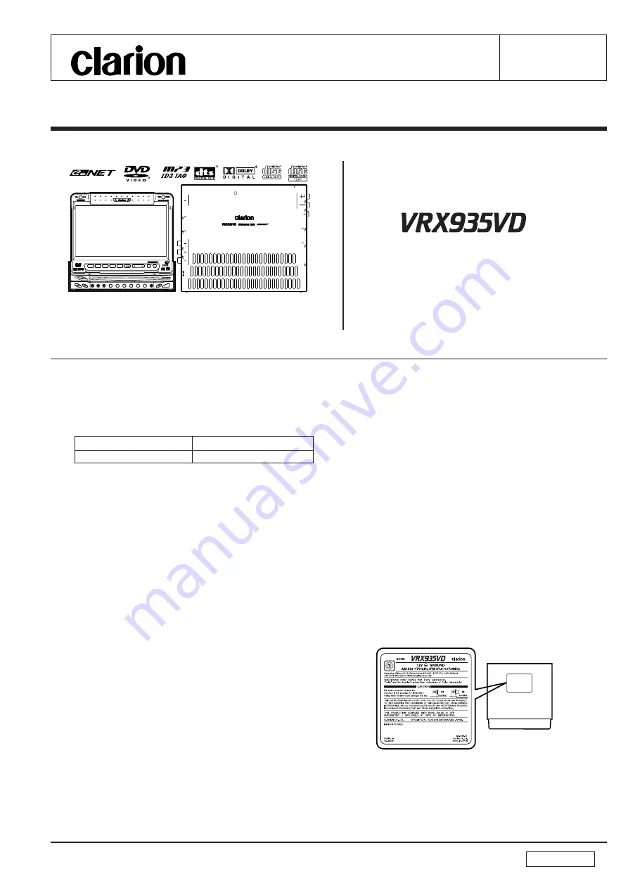 Clarion VRX935VD Service Manual Download Page 1