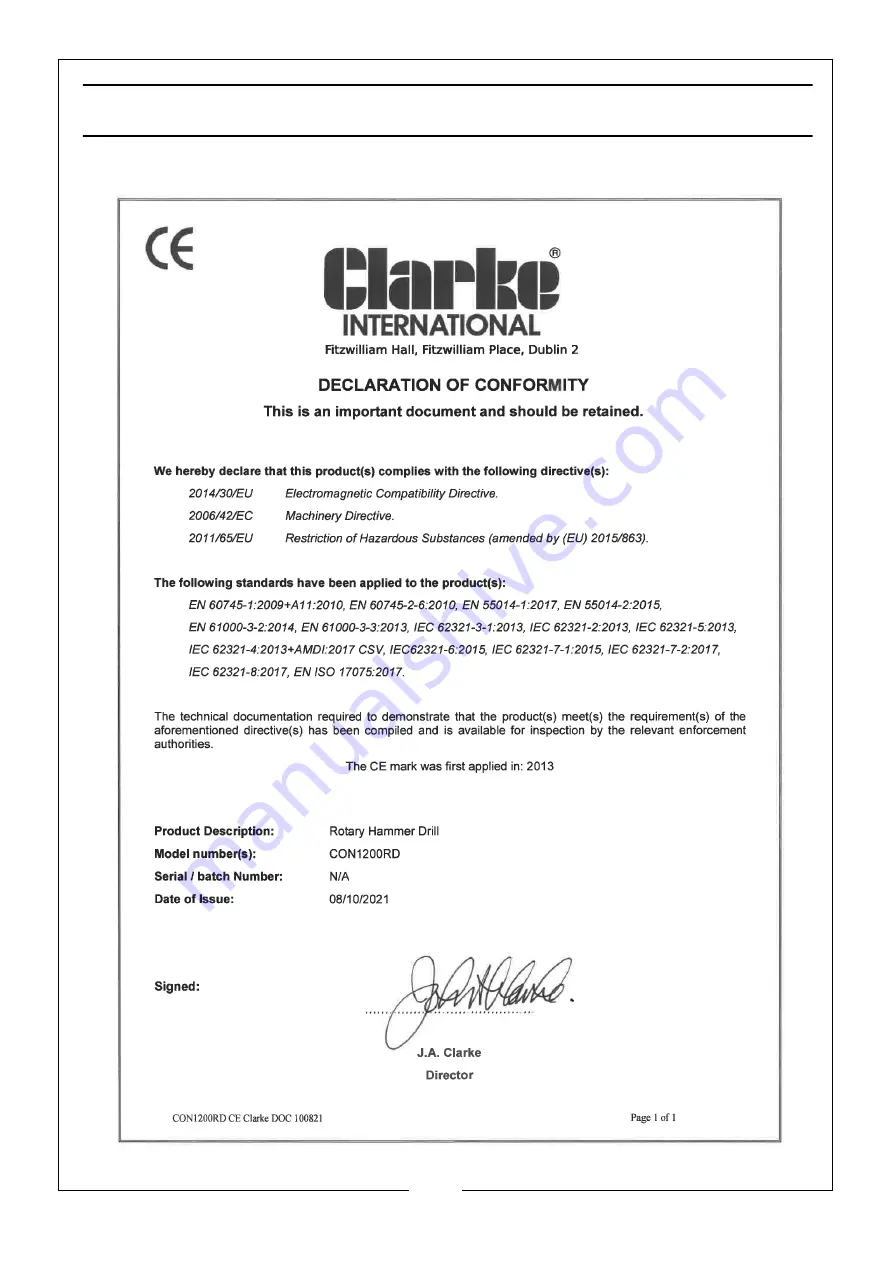 Clarke 6479600 Operation & Maintenance Instructions Manual Download Page 19