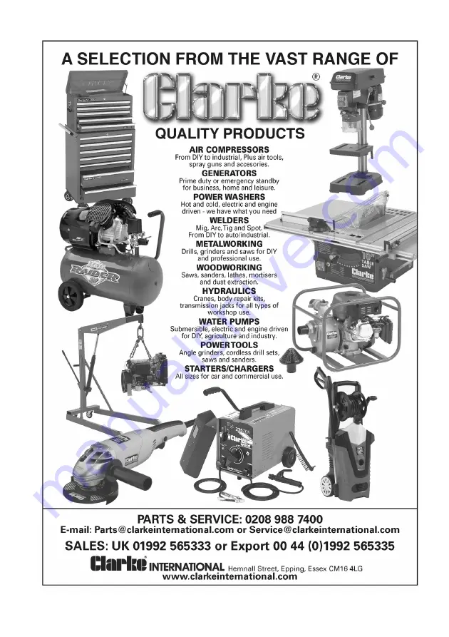 Clarke 8877125 Operation & Maintenance Instructions Manual Download Page 28