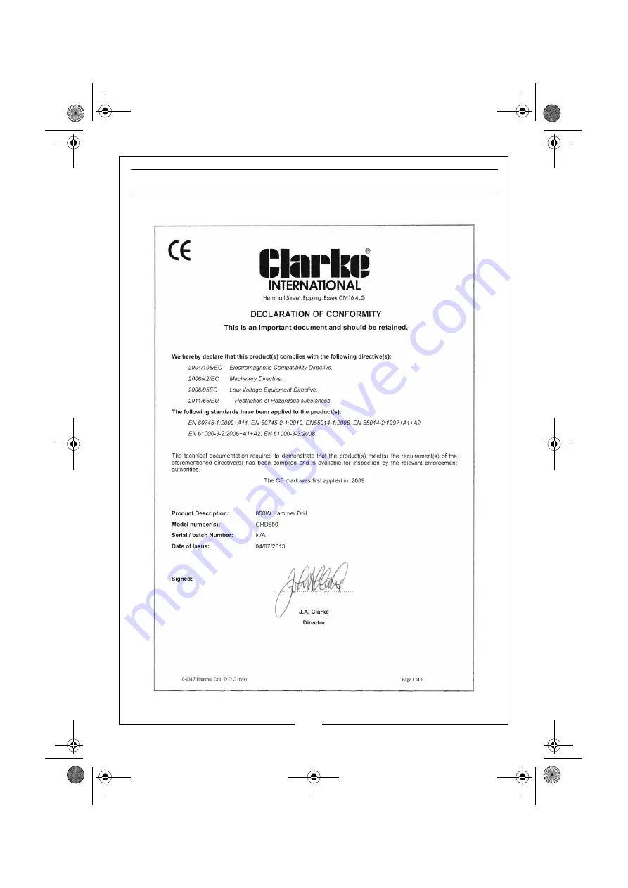 Clarke CHD850 Скачать руководство пользователя страница 15