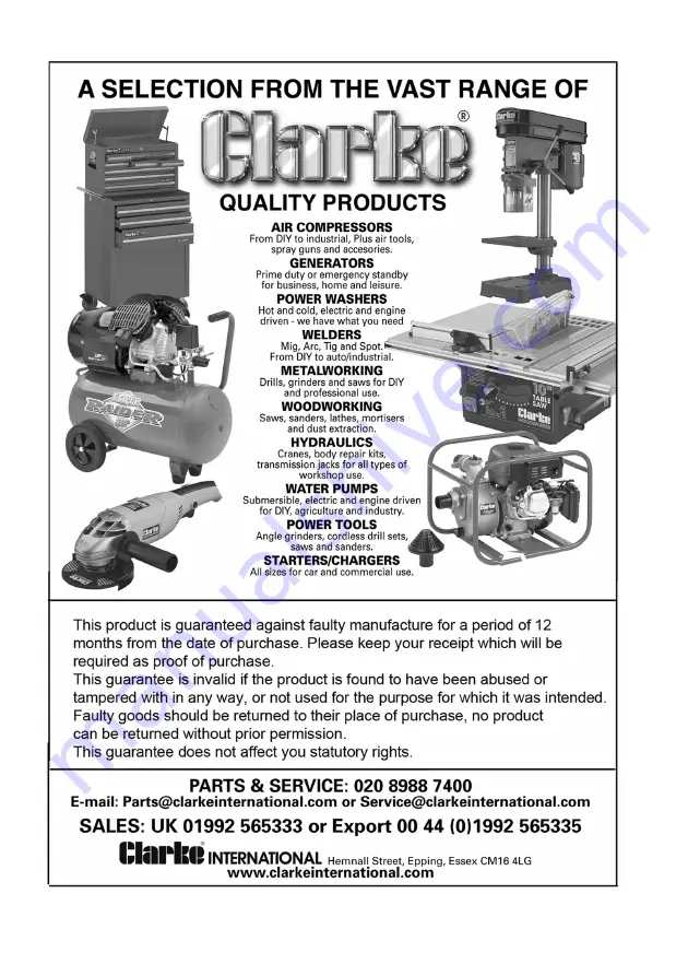 Clarke CHT259 Operation & Maintenance Instructions Download Page 4