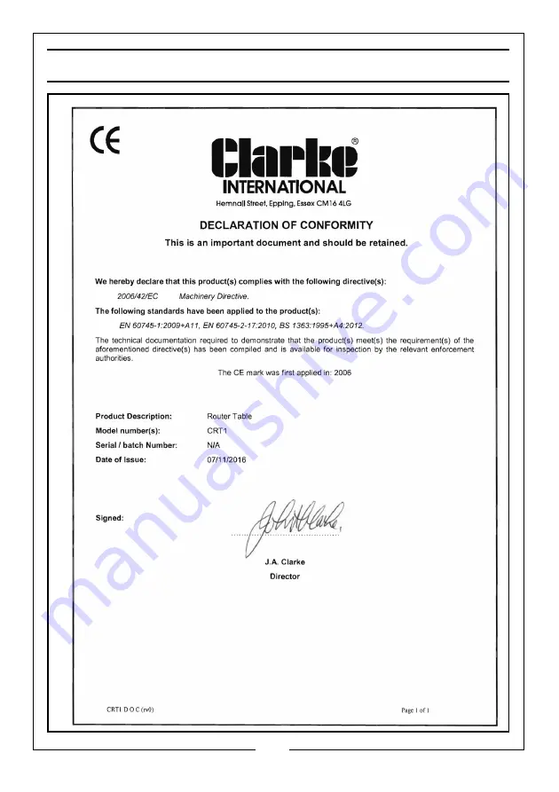 Clarke CRT1 Скачать руководство пользователя страница 19