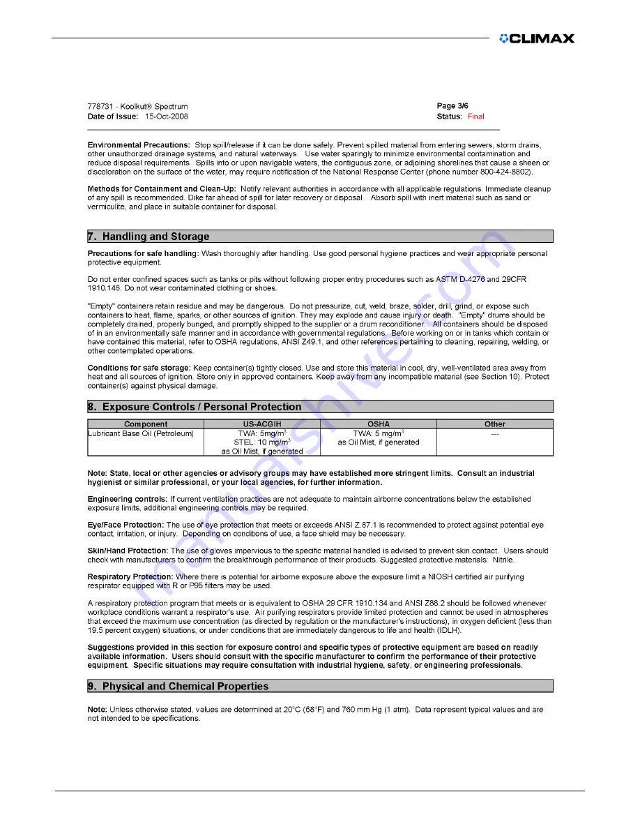 Climax FF7200 Operating Manual Download Page 117