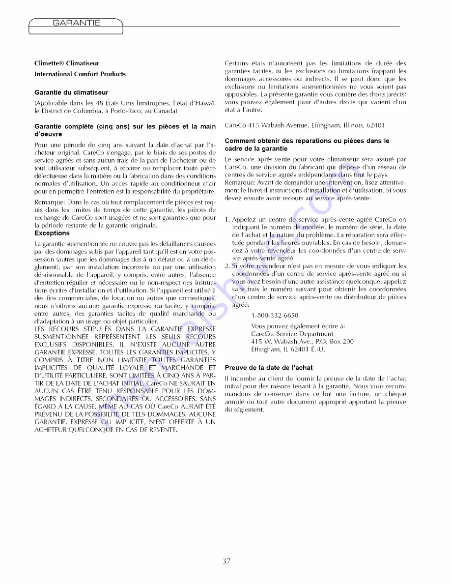 Climette 23-11-2250N-003 s Installation & Operation Manual Download Page 38