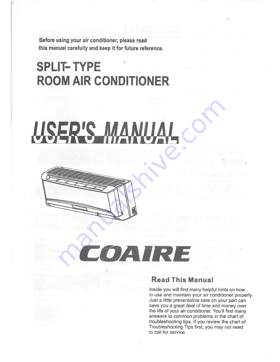 Coaire Split-Type Room Air Conditioner User Manual Download Page 1