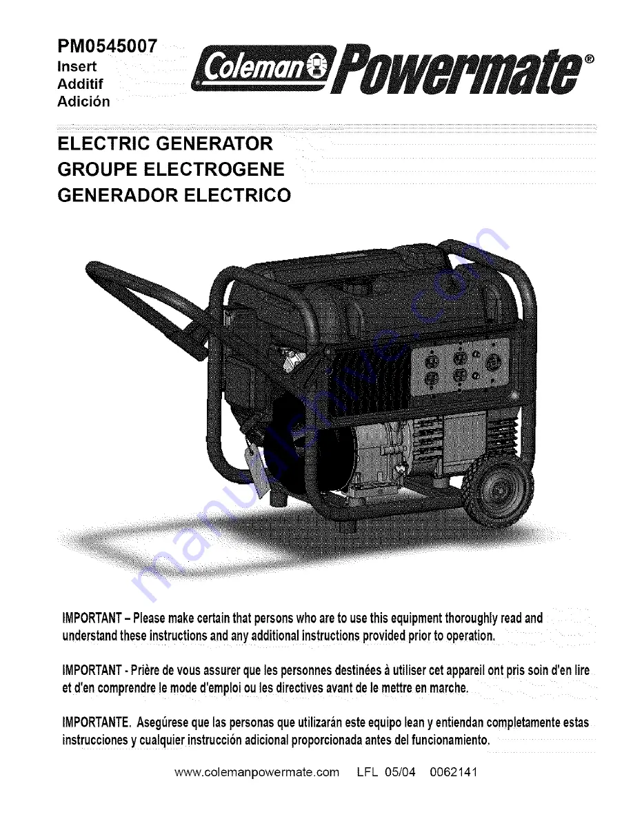 Coleman Powermate PM0545007 Insert Скачать руководство пользователя страница 1