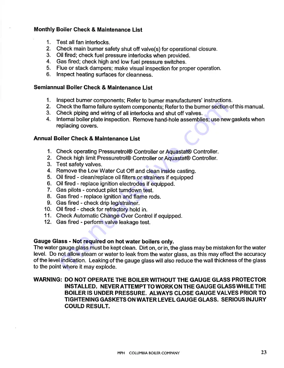 Columbia 100 Series Installation, Operation And Maintenance Manual Download Page 25