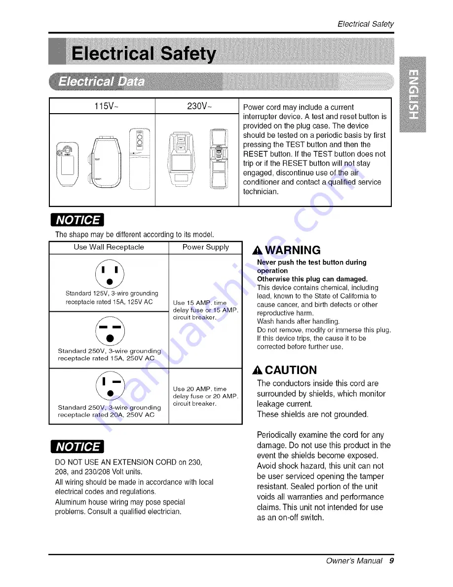 COMFORT-AIRE BGE-103A Owner'S Manual Download Page 9