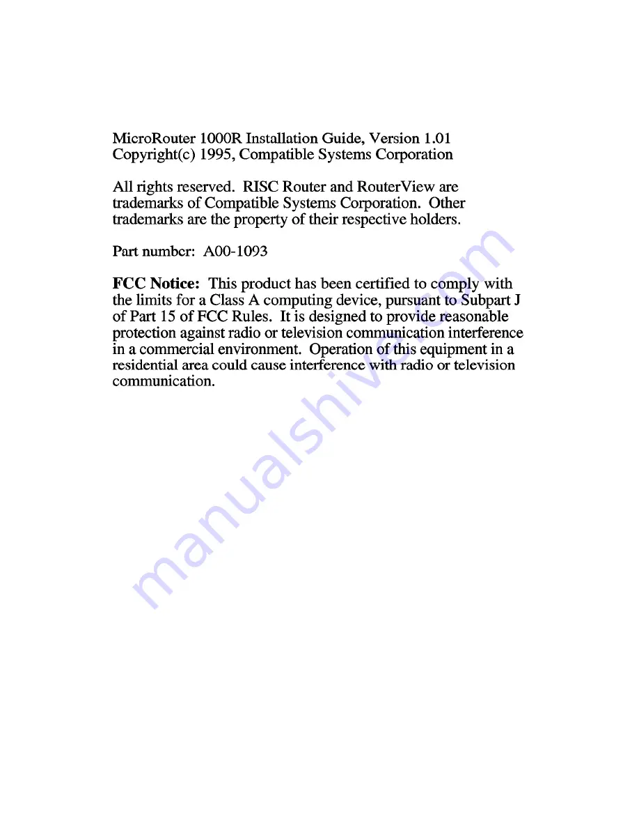 Compatible Systems MicroRouter 1000 Installation Manual Download Page 2