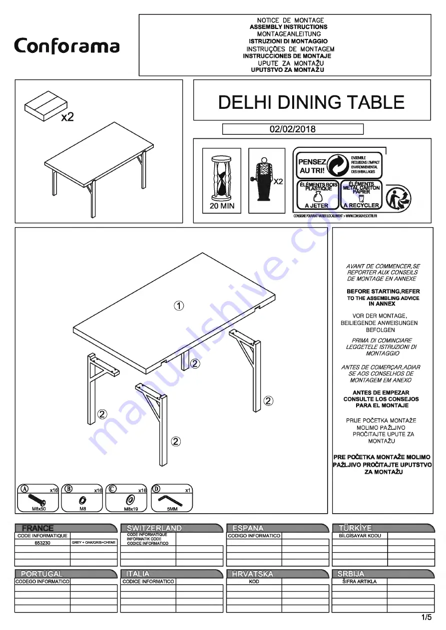 CONFORAMA DELHI DINING TABLE Assembly Instructions Download Page 1