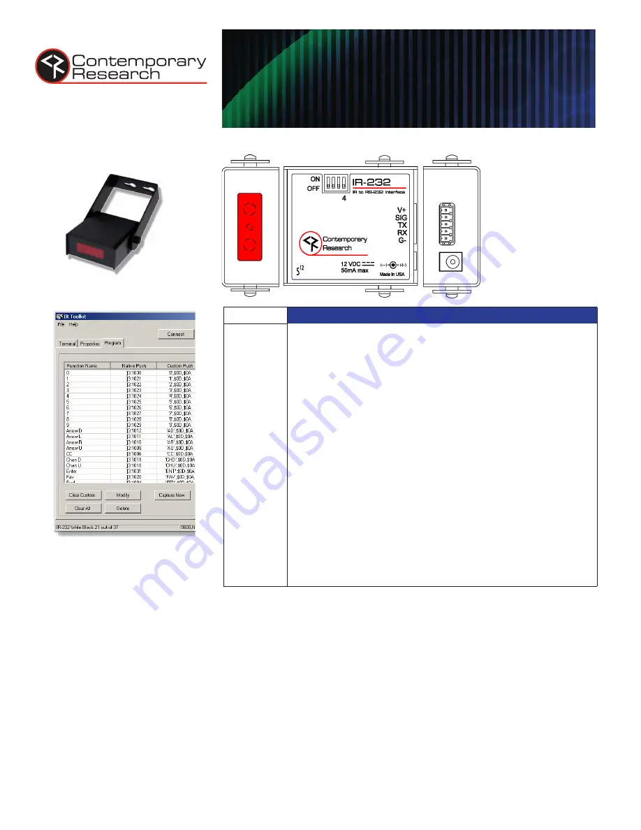 Contemporary Research IR-232 Скачать руководство пользователя страница 2