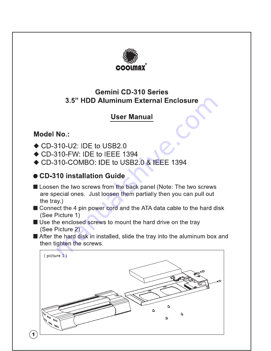 Coolmax CD-310-U2 Скачать руководство пользователя страница 1