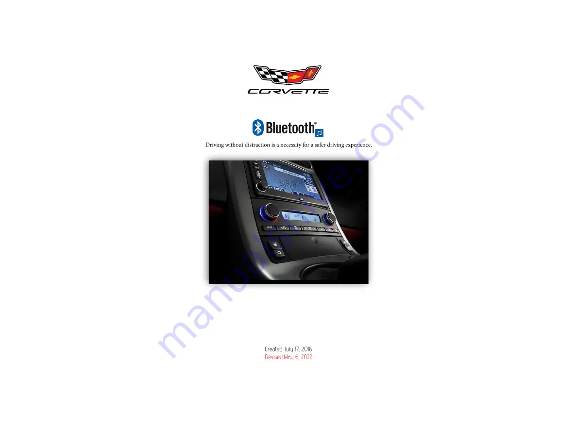 Corvette C6-HF Quick Start Bluetooth Installation Manual Download Page 1