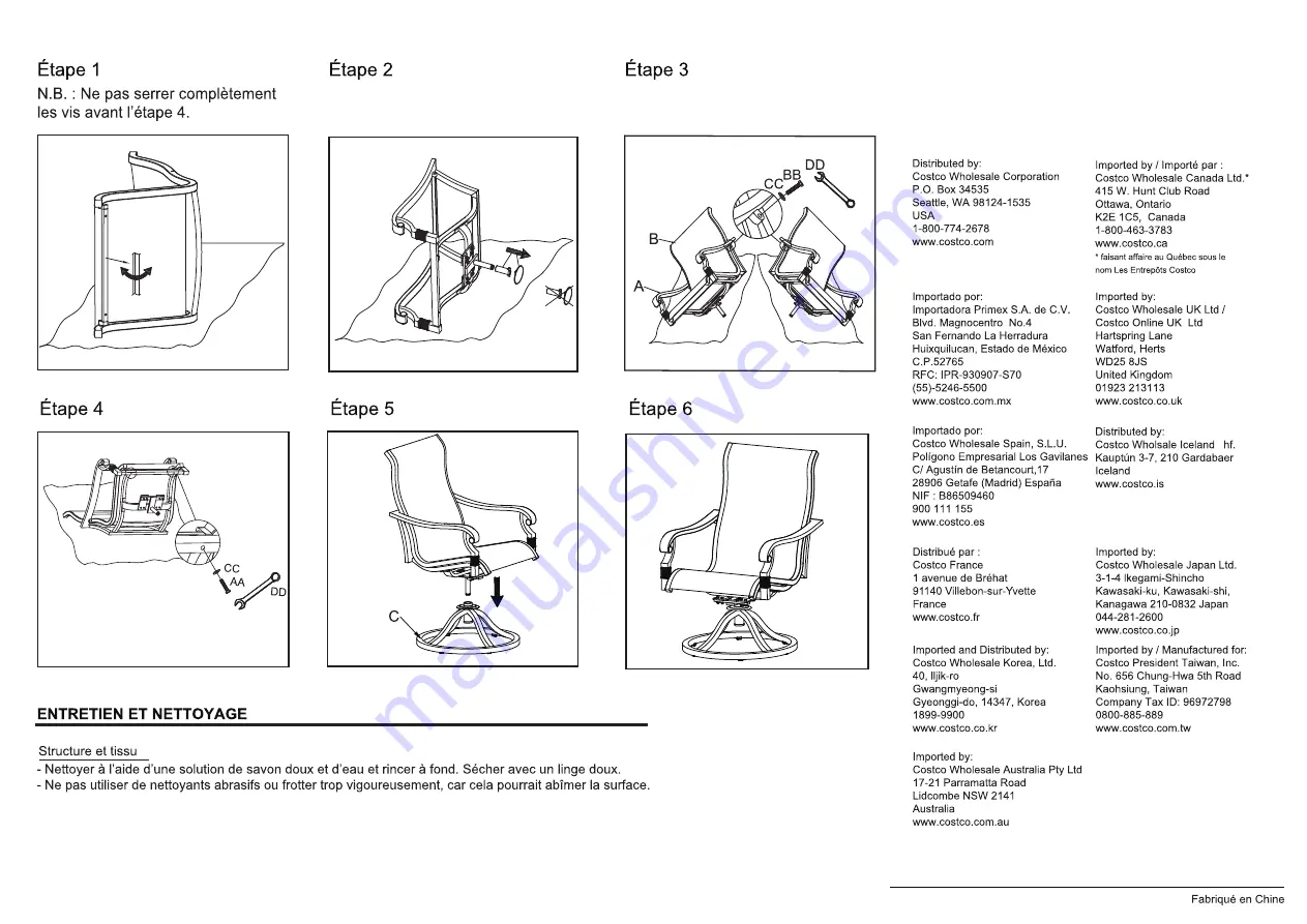 Costco 1031519 Assembly / Care & Use Instructions Download Page 6