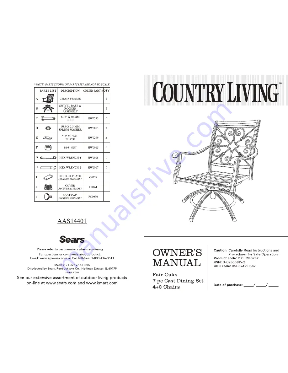 Country Living Country Living AAS14401 Owner'S Manual Download Page 1