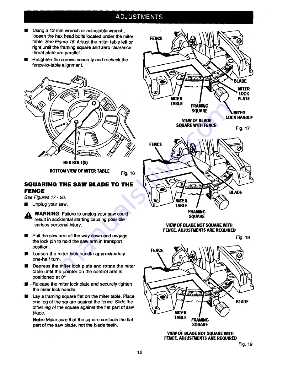 Craftsman 10 IN. COMPOUND MITER SAW 315.23538 Owner'S Manual Download Page 16