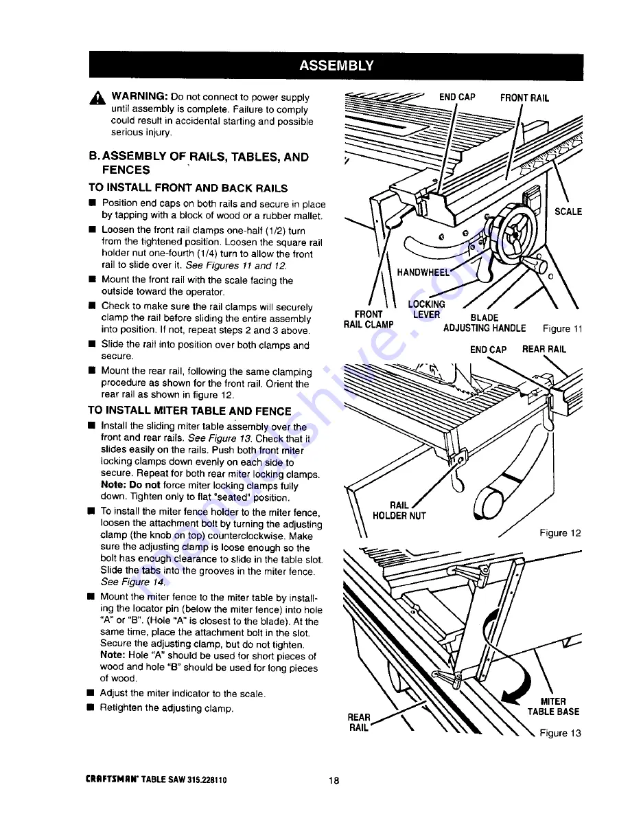 Craftsman 10 IN. TABLE SAW 315.22811 Owner'S Manual Download Page 18