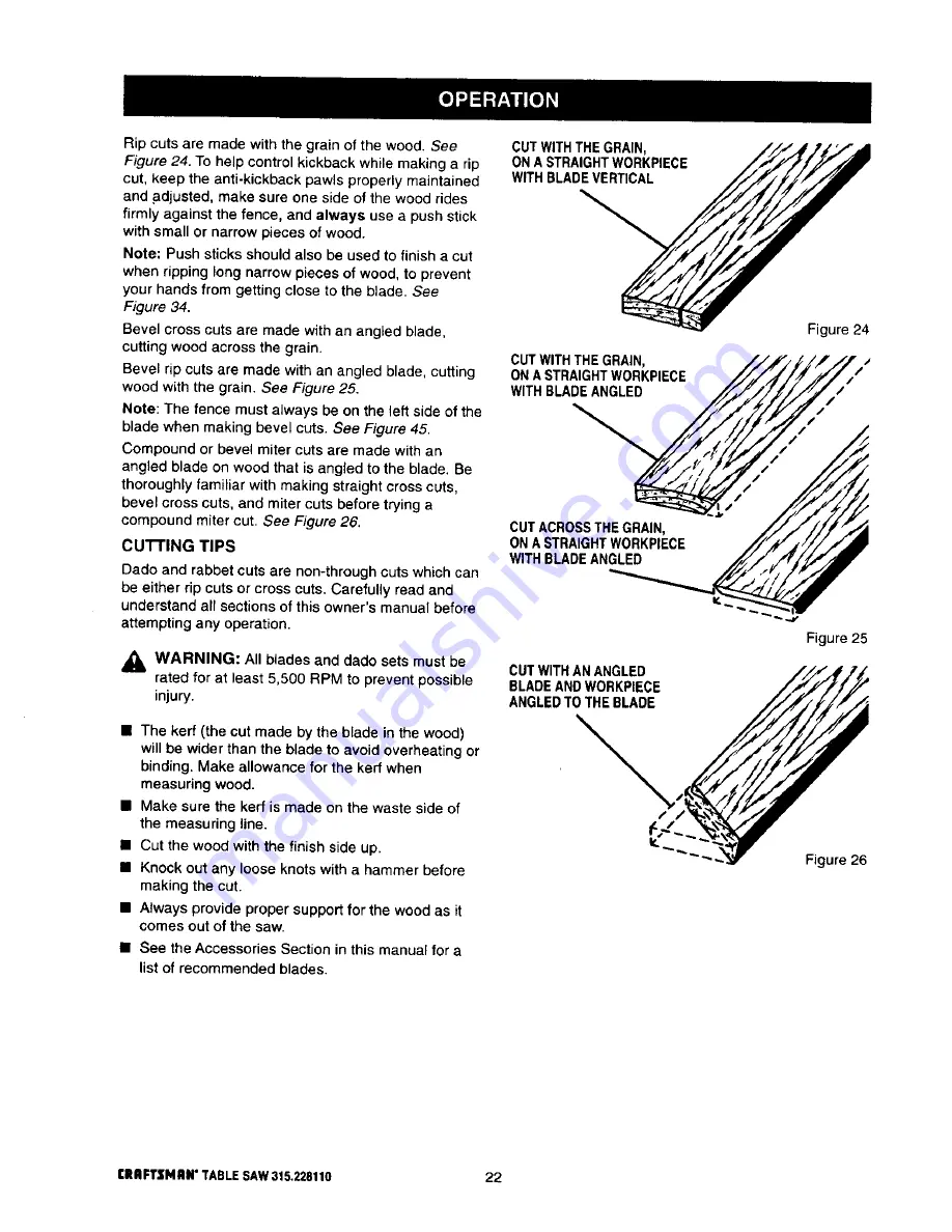 Craftsman 10 IN. TABLE SAW 315.22811 Owner'S Manual Download Page 22