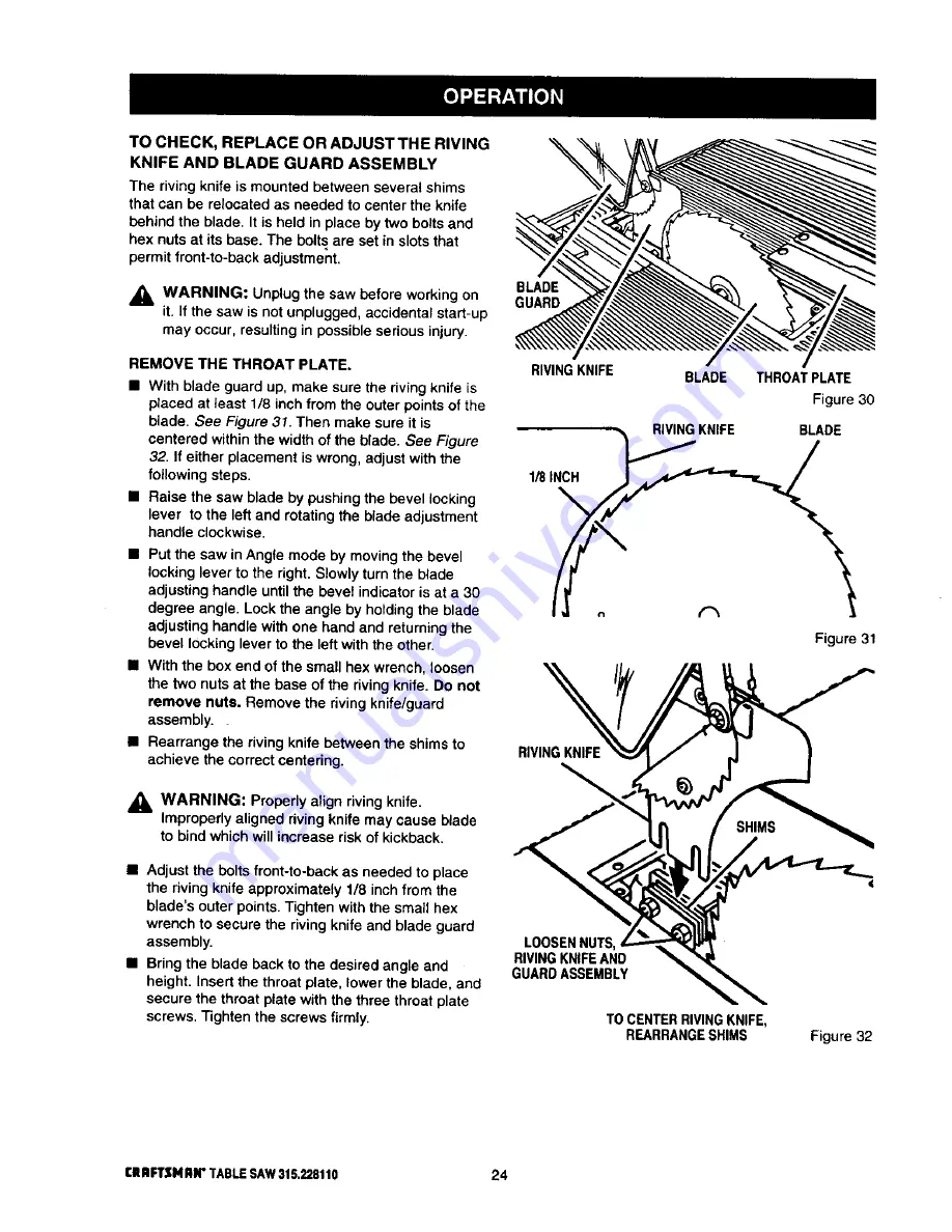 Craftsman 10 IN. TABLE SAW 315.22811 Скачать руководство пользователя страница 24
