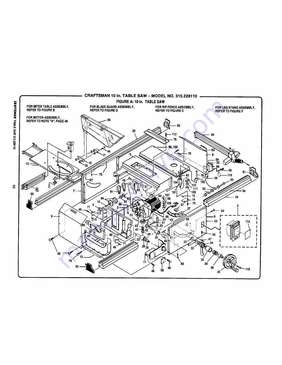 Craftsman 10 IN. TABLE SAW 315.22811 Скачать руководство пользователя страница 46