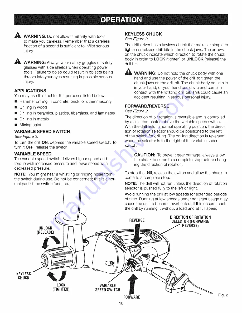 Craftsman 10137 - 1/2 in. Corded Hammer Drill Operator'S Manual Download Page 10