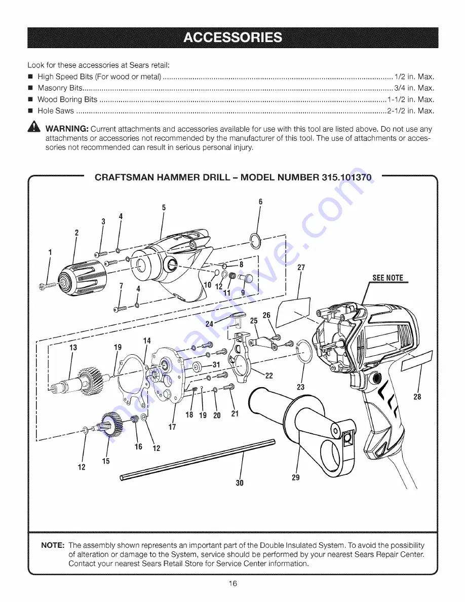 Craftsman 10137 - 1/2 in. Corded Hammer Drill Operator'S Manual Download Page 16