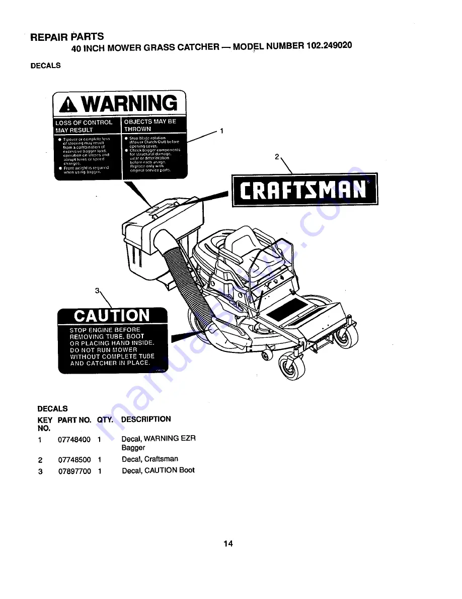 Craftsman 102.249020 Owner'S Manual Download Page 14