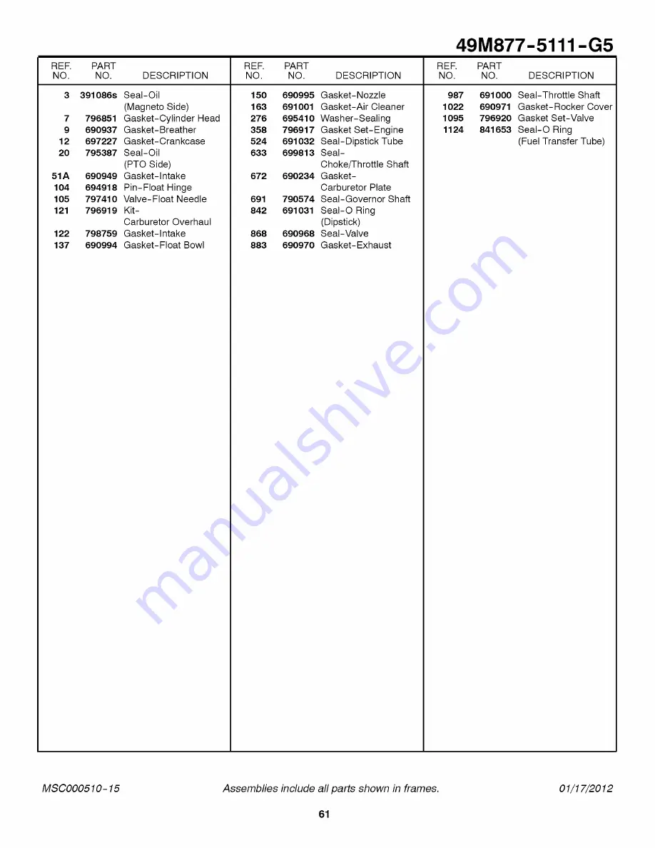 Craftsman 107.250070 Operator'S Manual Download Page 97