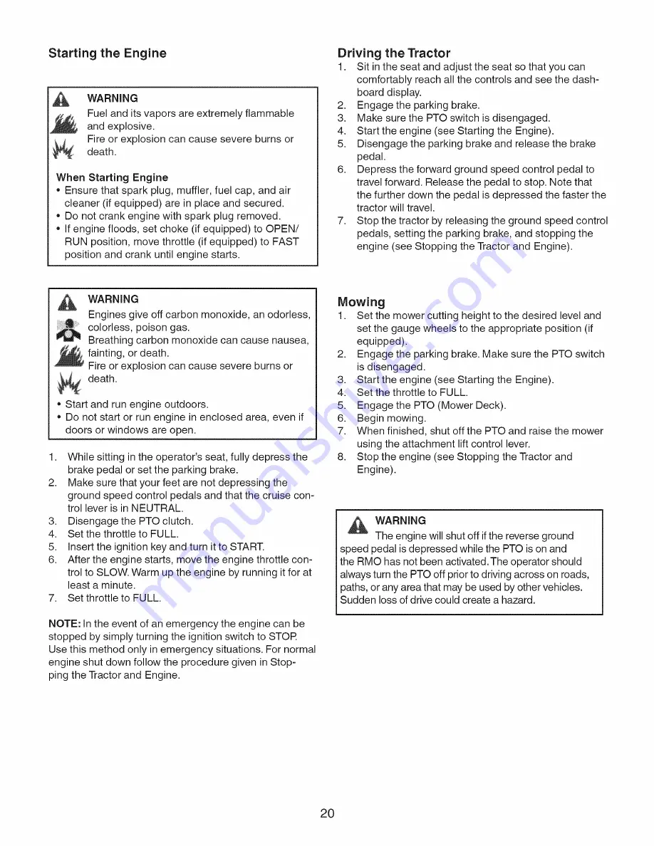 Craftsman 107289850 PGT9500 Operator'S Manual Download Page 20