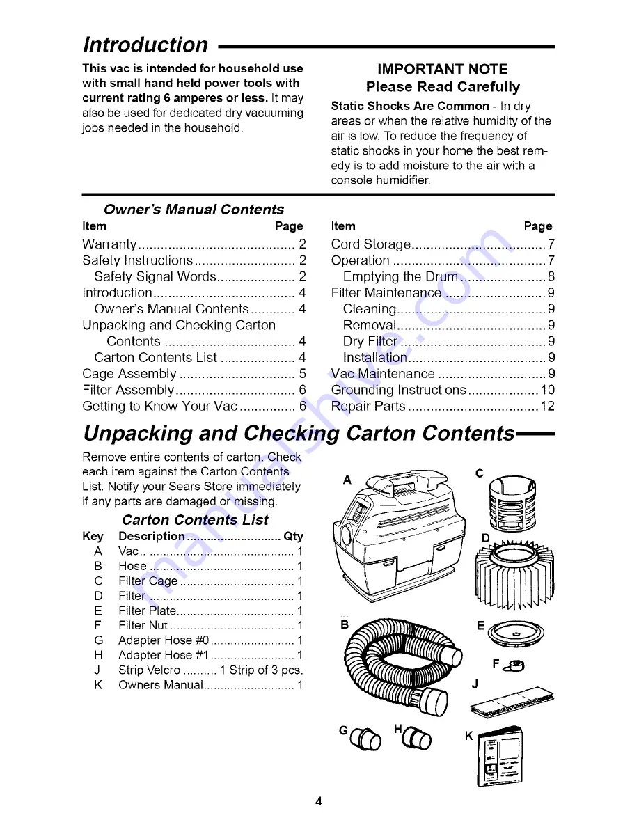 Craftsman 113.177260 Owner'S Manual Download Page 4