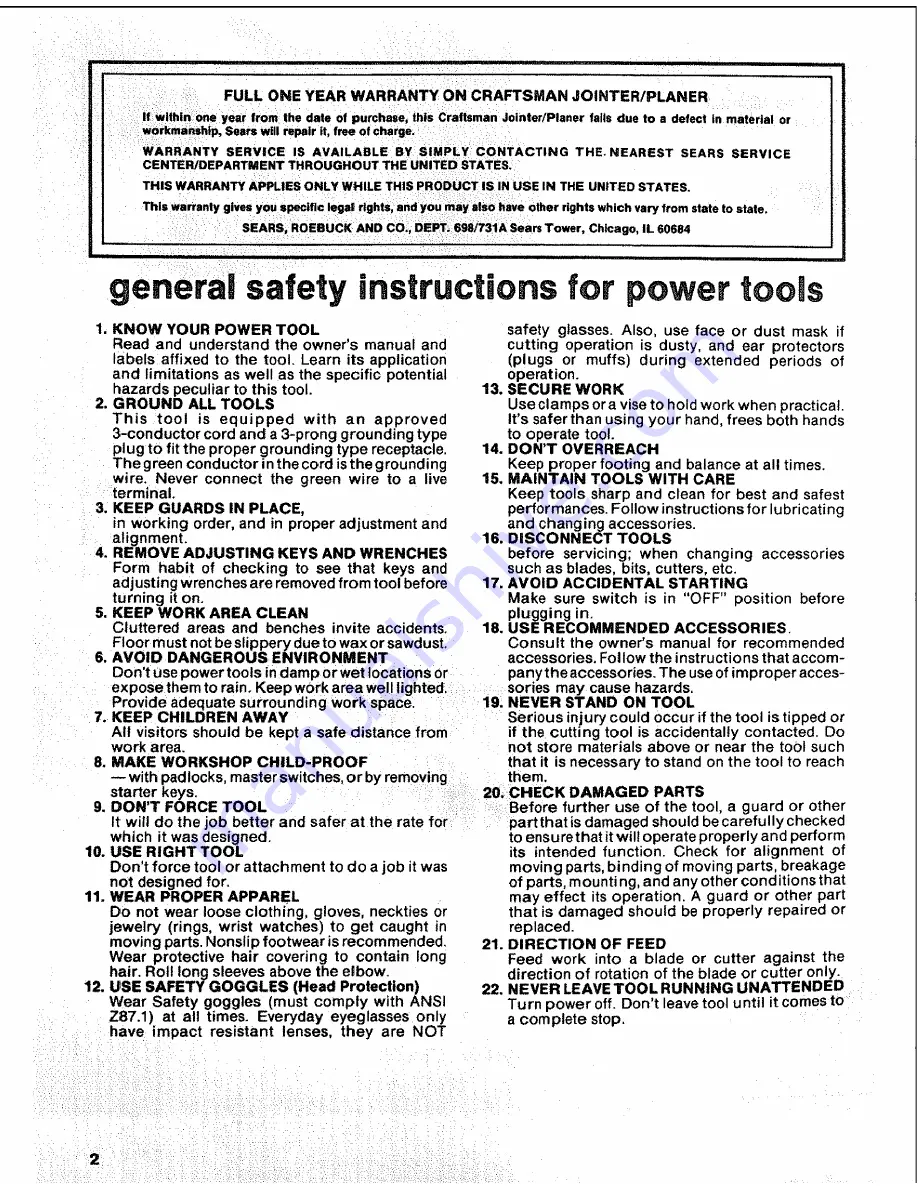 Craftsman 113.206891 Owner'S Manual Download Page 2