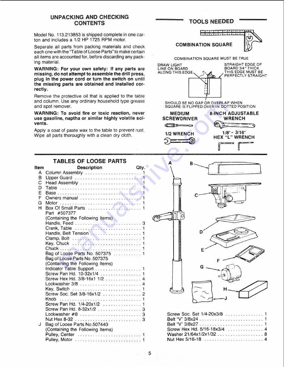 Craftsman 113.213853 Owner'S Manual Download Page 5