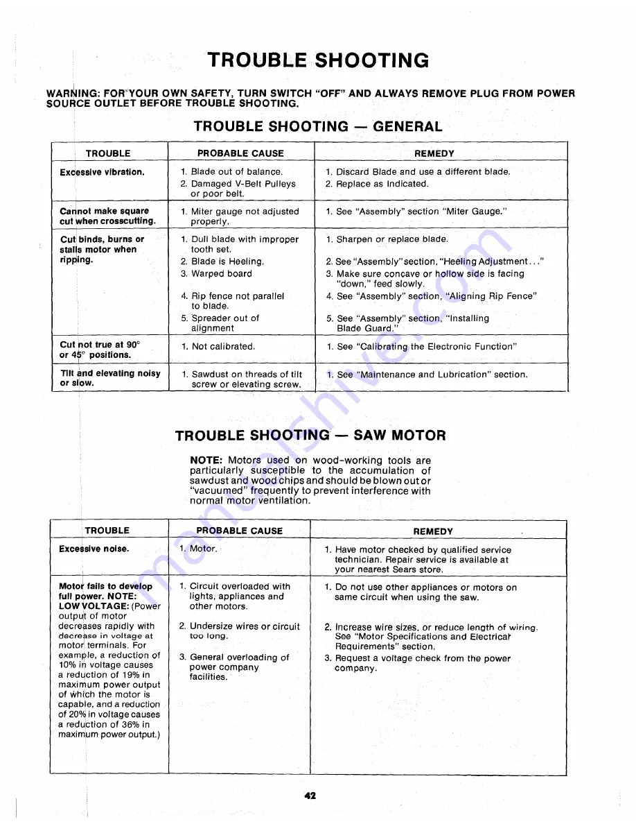 Craftsman 113.290600 Owner'S Manual Download Page 42