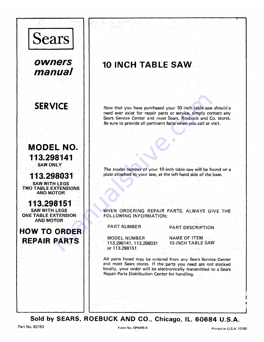 Craftsman 113.298031 Owner'S Manual Download Page 44