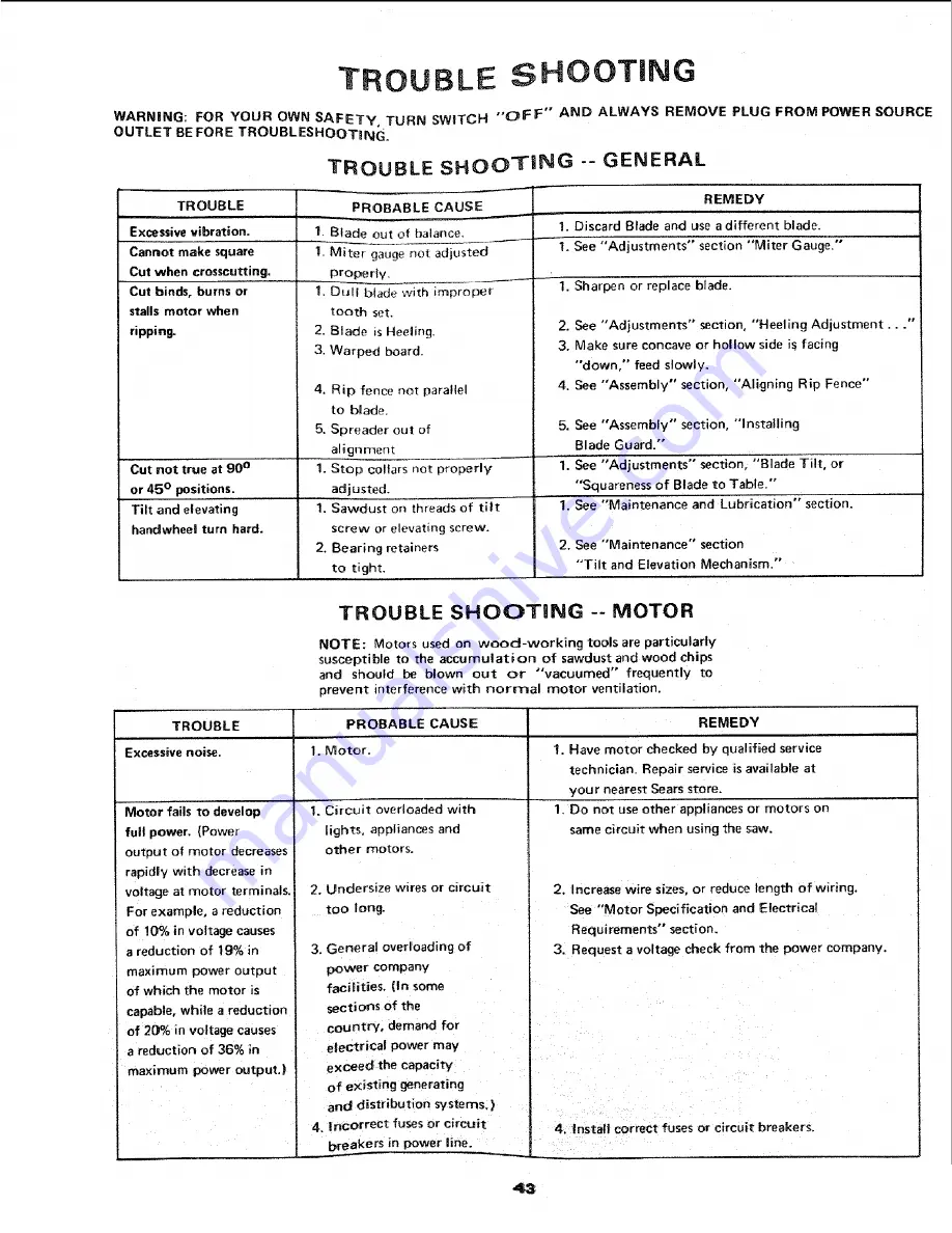 Craftsman 113.298720 Owner'S Manual Download Page 43