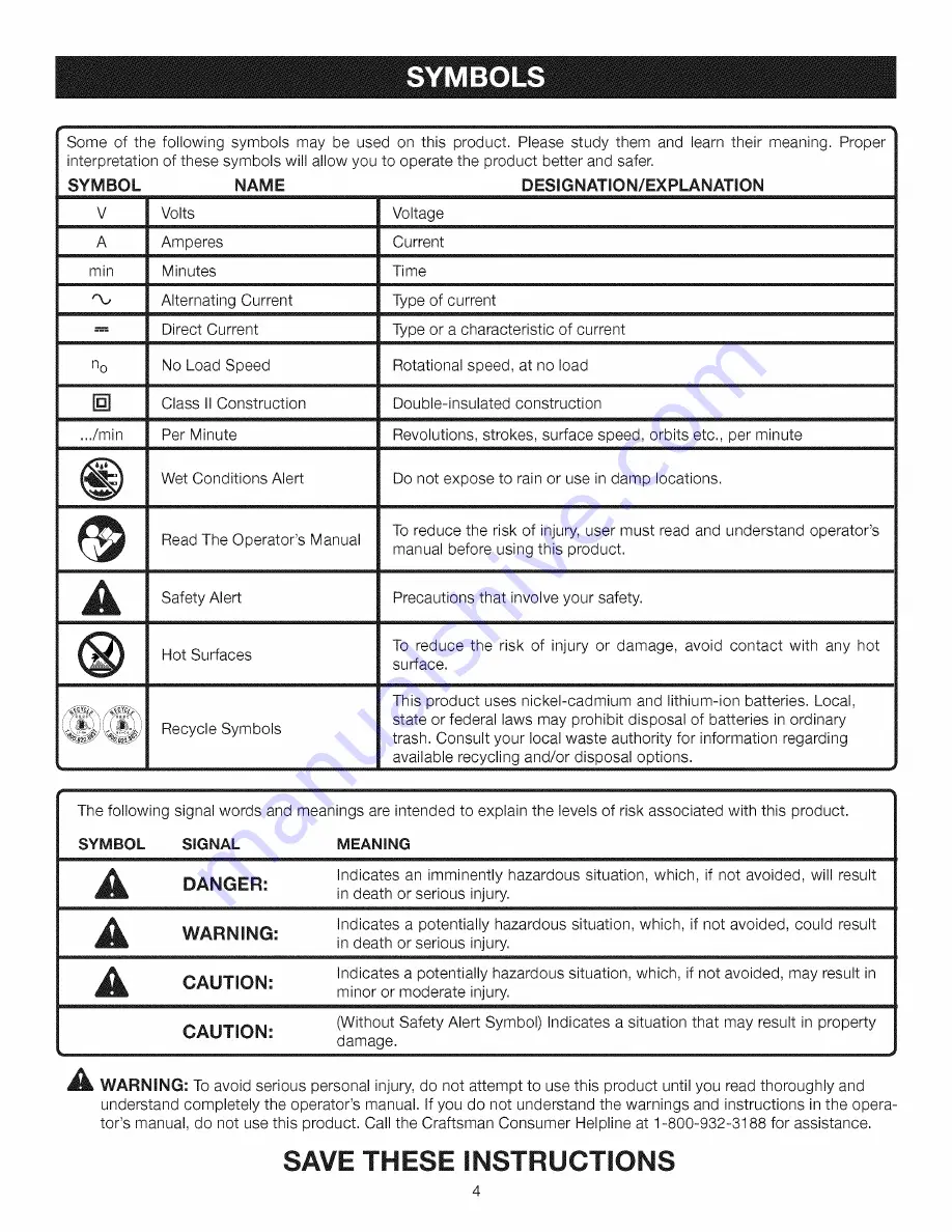 Craftsman 11593 Operator'S Manual Download Page 4