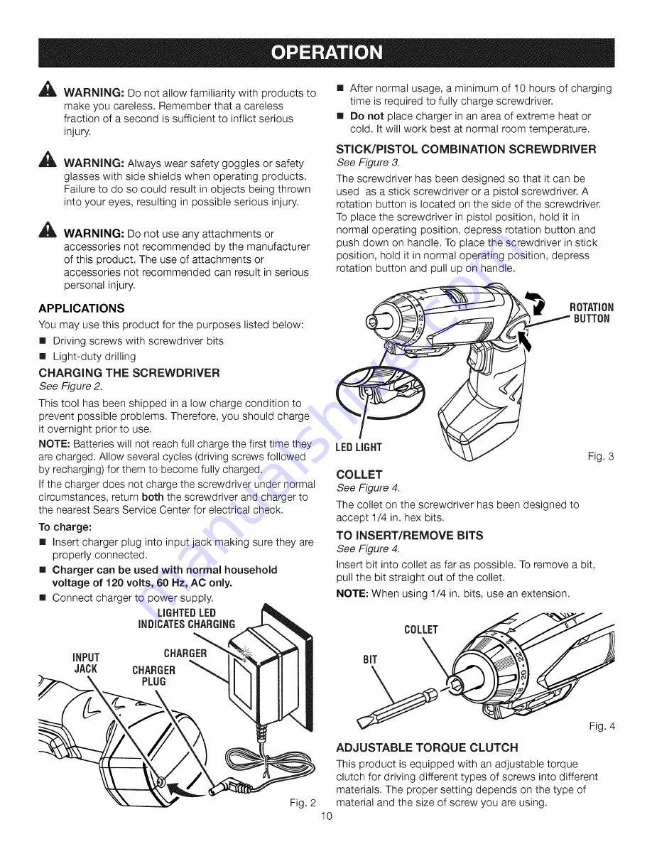 Craftsman 11779 - 7.2V NiCd Screwdriver Скачать руководство пользователя страница 10