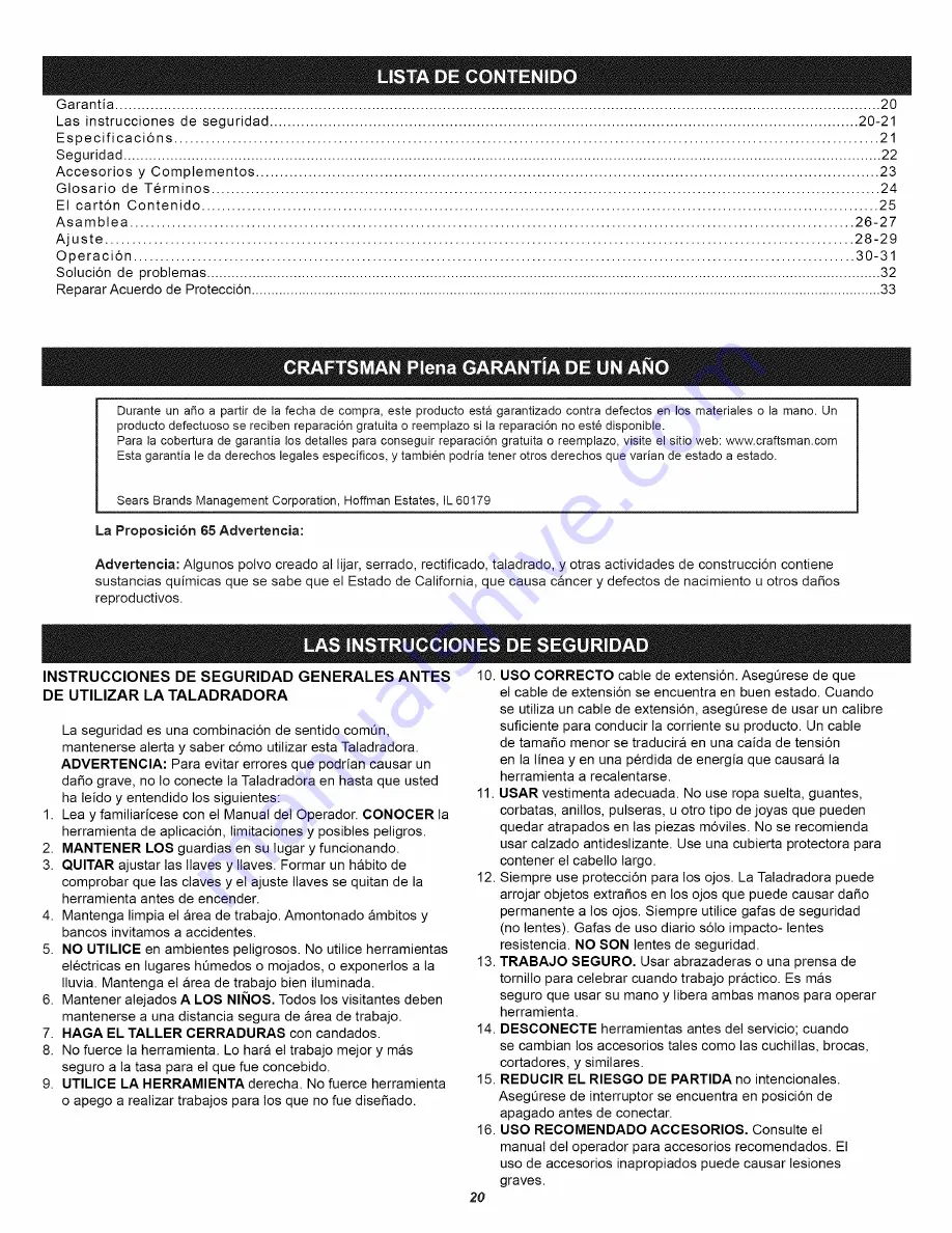 Craftsman 124.34985 Operator'S Manual Download Page 20