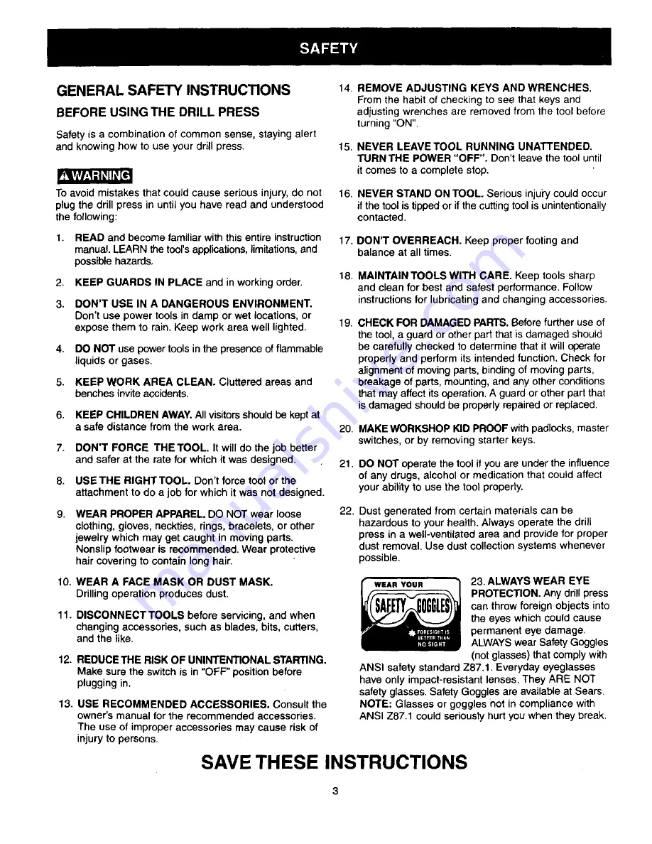 Craftsman 137.219120 Owner'S Manual Download Page 3