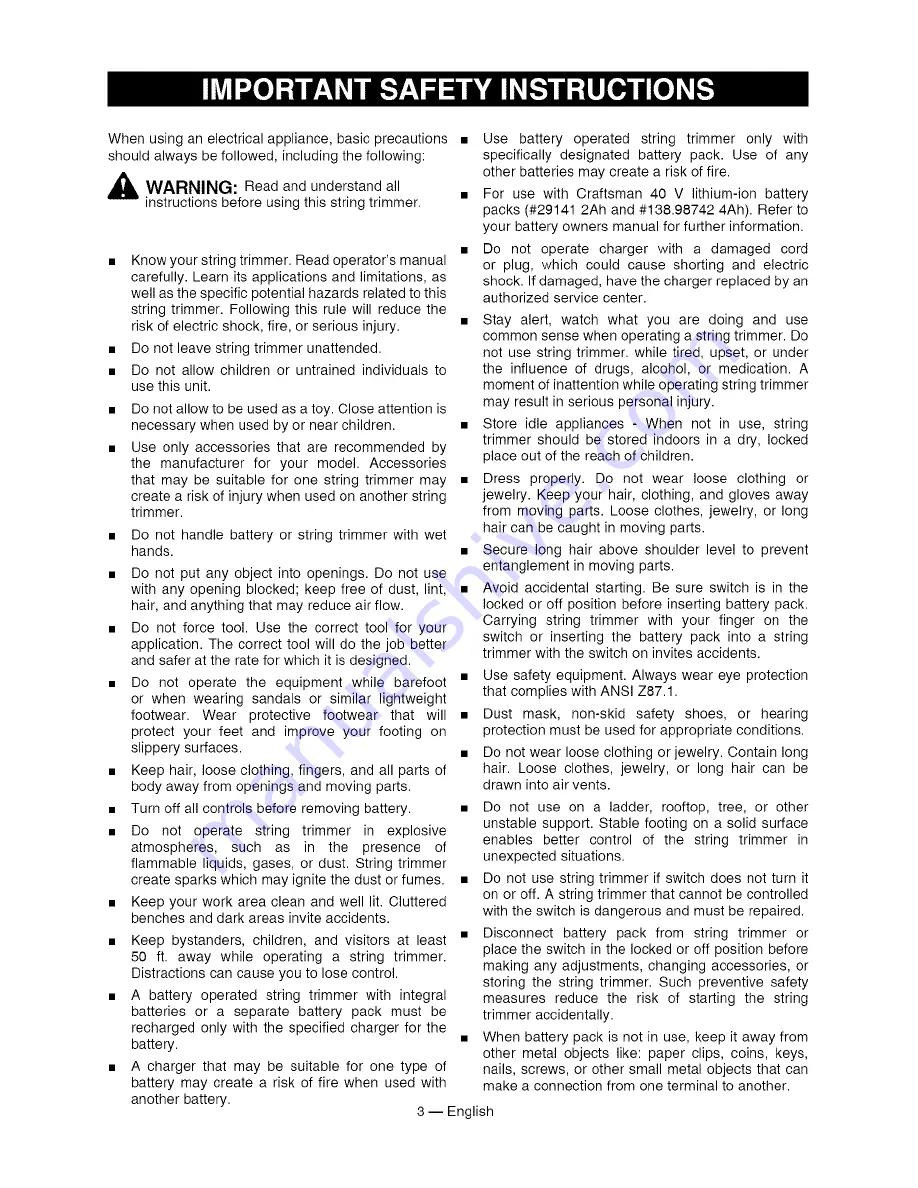 Craftsman 138.99026 Operator'S Manual Download Page 3