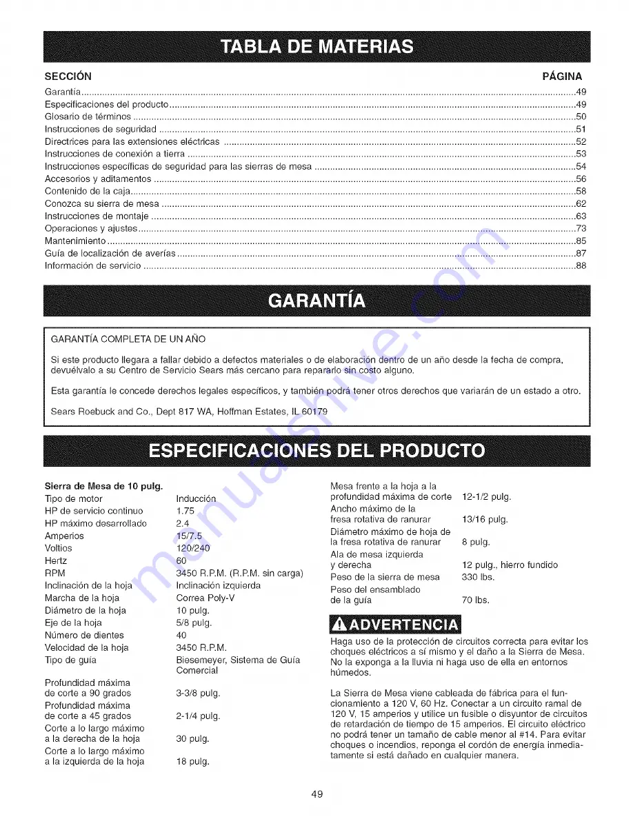 Craftsman 152.221240 Owner'S Manual Download Page 49