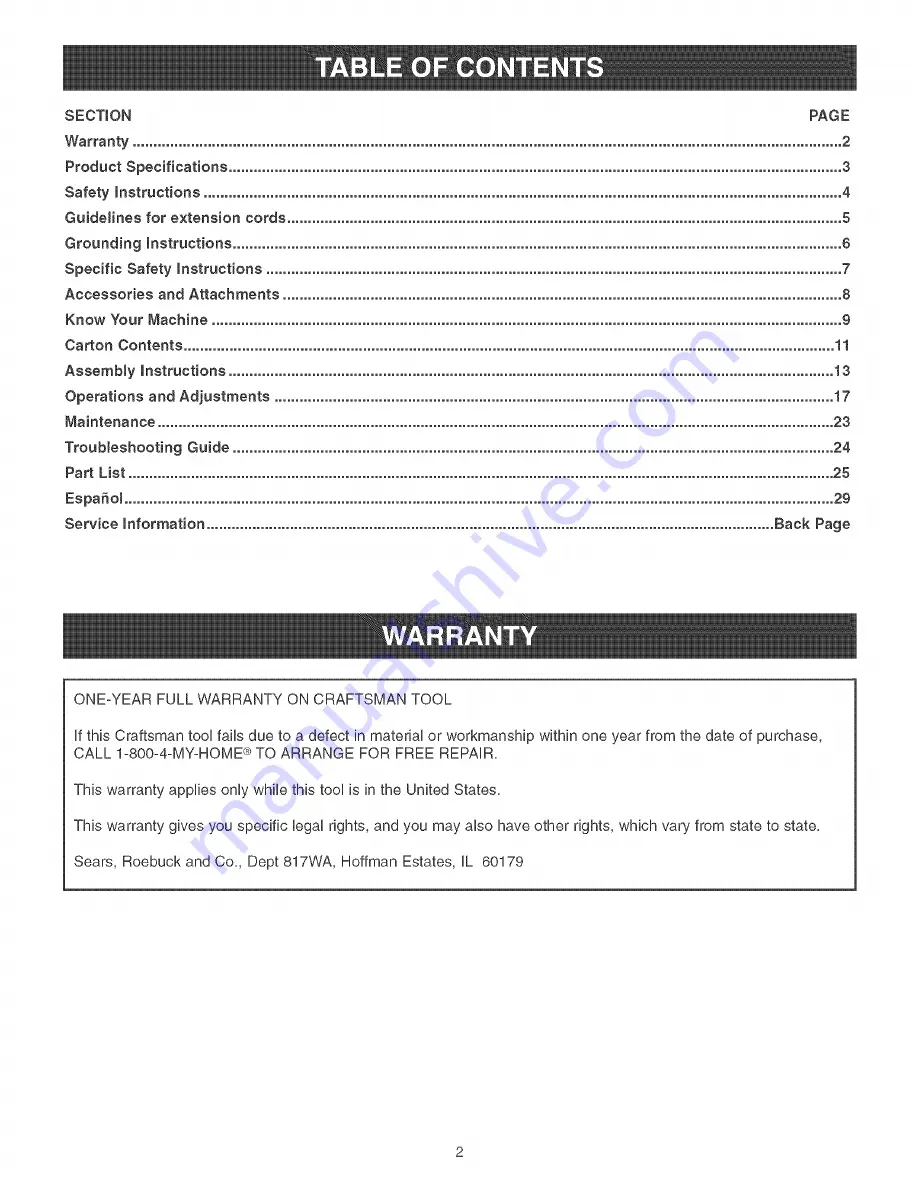 Craftsman 152.229020 Скачать руководство пользователя страница 2