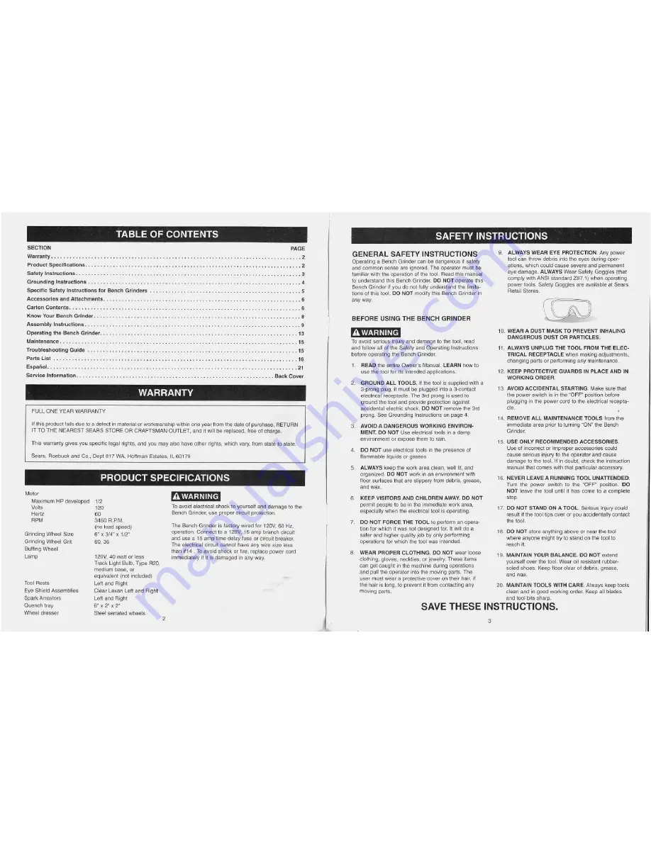 Craftsman 152.241230 Owner'S Manual Download Page 2