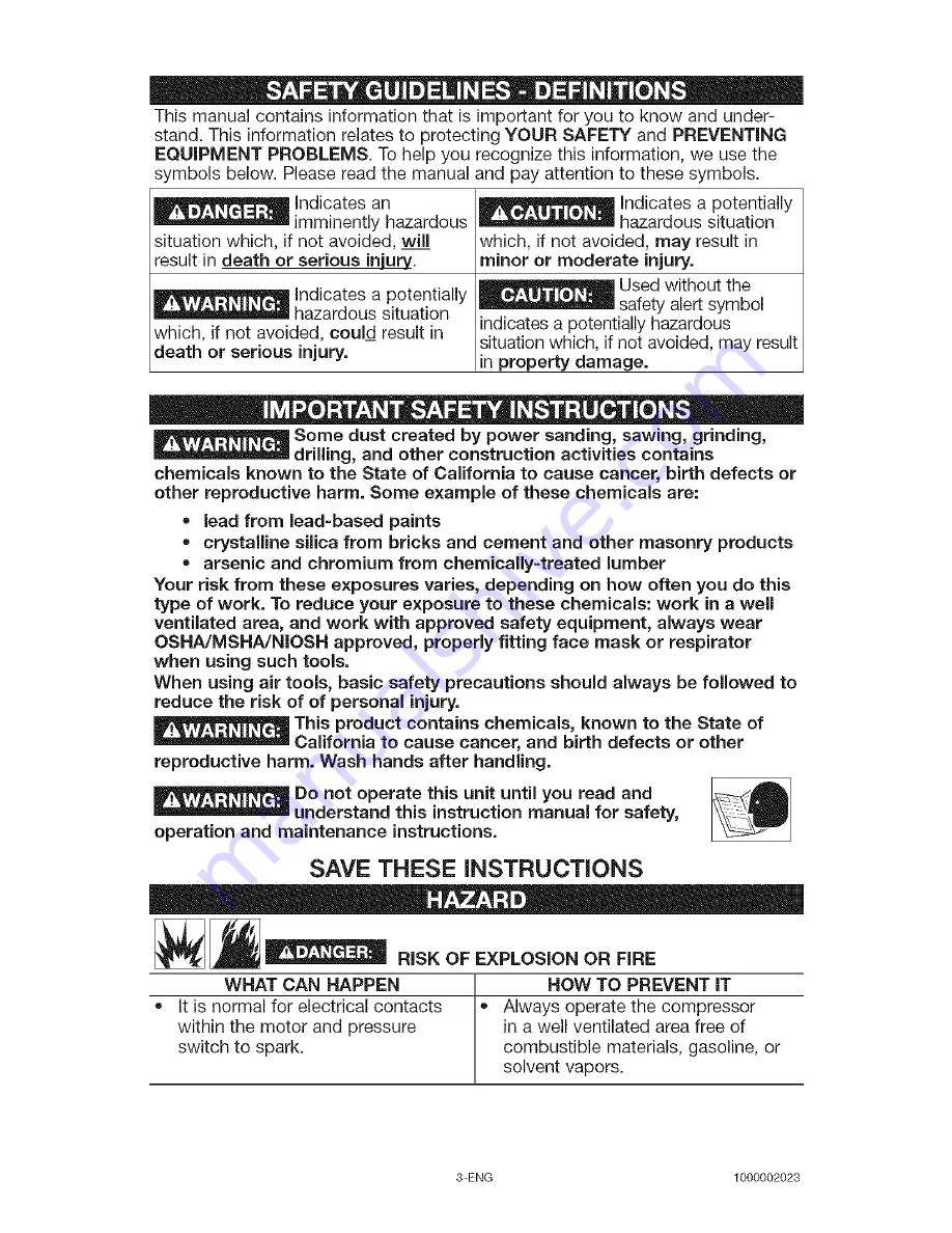 Craftsman 16781 - Professional 80 Gal. Vertical Air Compressor Owner'S Manual Download Page 3