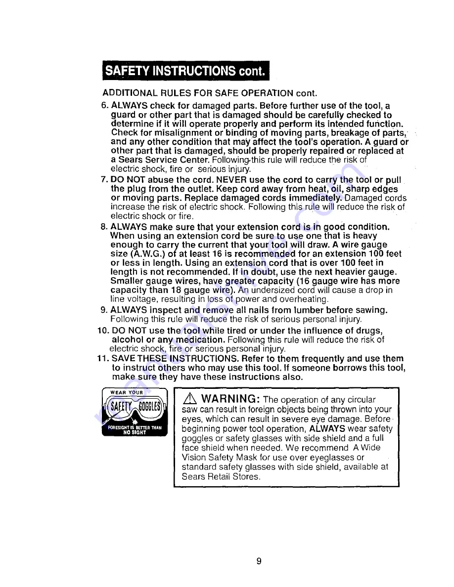 Craftsman 172.10850 Owner'S Manual Download Page 9