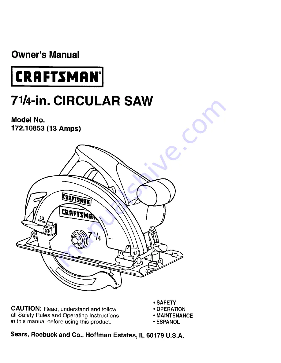 Craftsman 172.10853 Скачать руководство пользователя страница 1