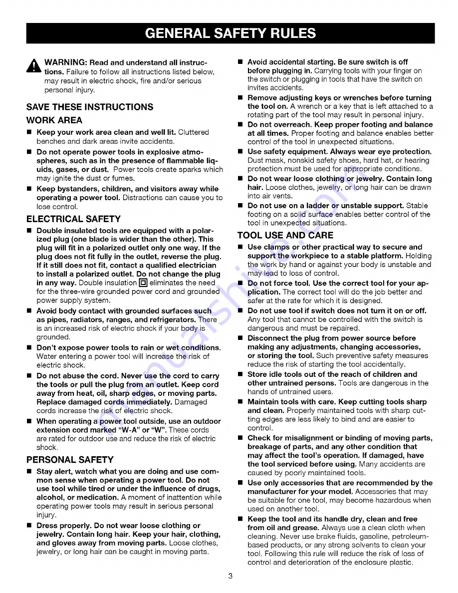 Craftsman 17539 - 6.0 Amp Plate Jointer Operator'S Manual Download Page 3